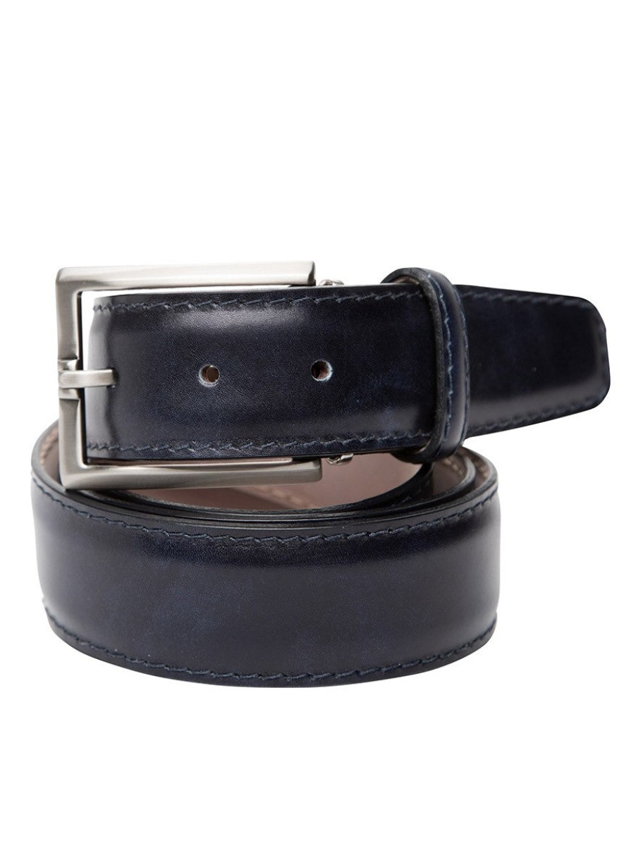 Men'S LEN Belts Belts | Italian Marbled Calf Belt Navy Tonal Stitch | Len Belts