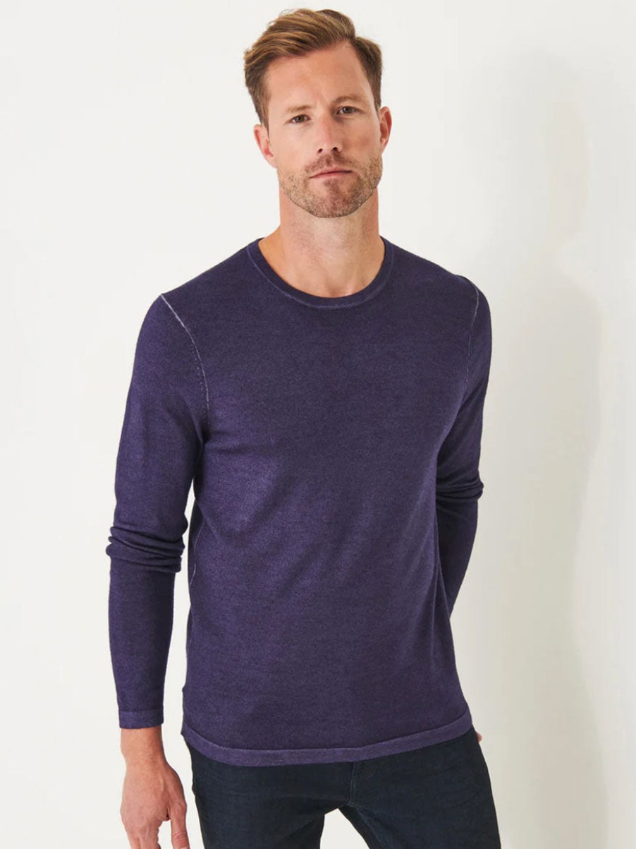 Men'S Patrick Assaraf T-Shirts | Extra-Fine Merino Vintage Wash Crewneck Midnight | Patrick Assaraf