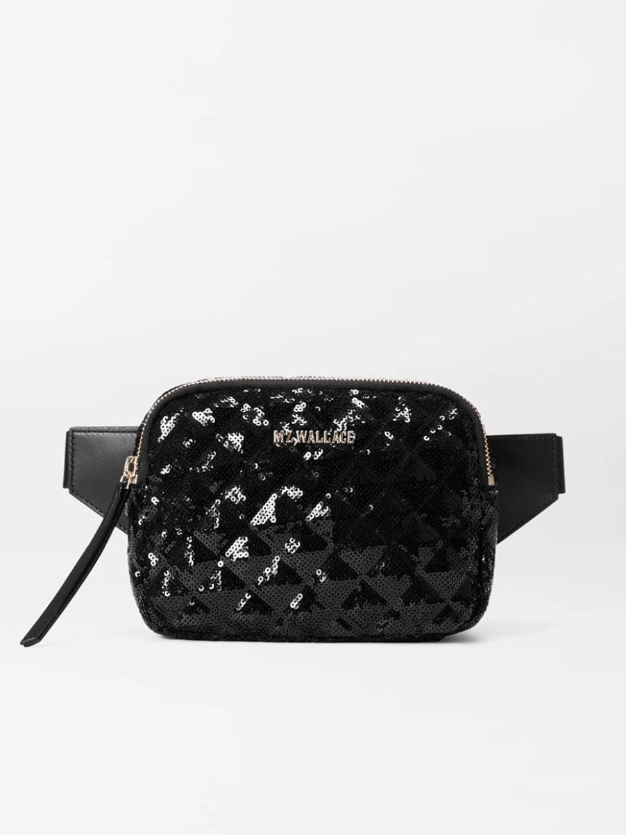 Women'S MZ Wallace Crossbody Bags | Quilted Madison Belt Bag In Black Sequin | Mz Wallace