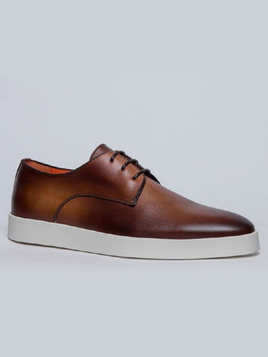 Men'S Santoni Sneakers | Dilate Leather Oxford Dark Brown | Santoni