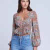 Women'S L'Agence Tops | Pixie Blouse Light Blue Multi Vintage Paisley | L'Agence