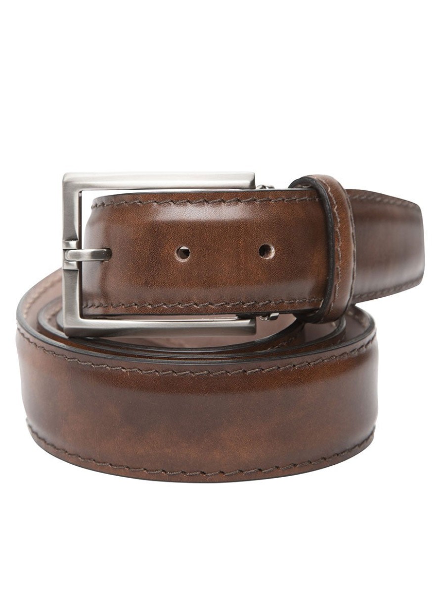 Men'S LEN Belts Belts | Italian Marbled Calf Belt Pecan Tonal Stitching | Len Belts