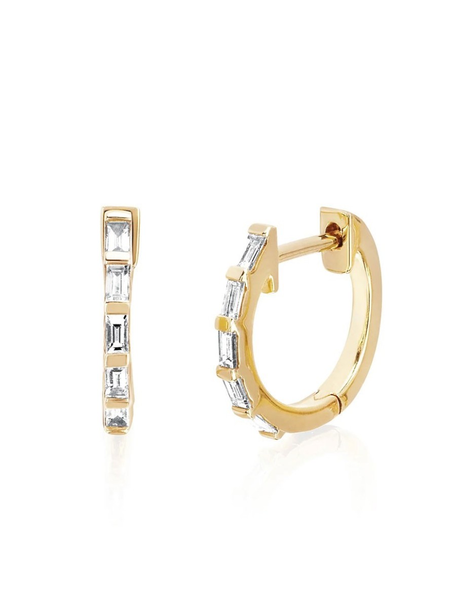 Women'S EF Collection Earrings | Diamond Baguette Huggie Earrings Yellow Gold | Ef Collection