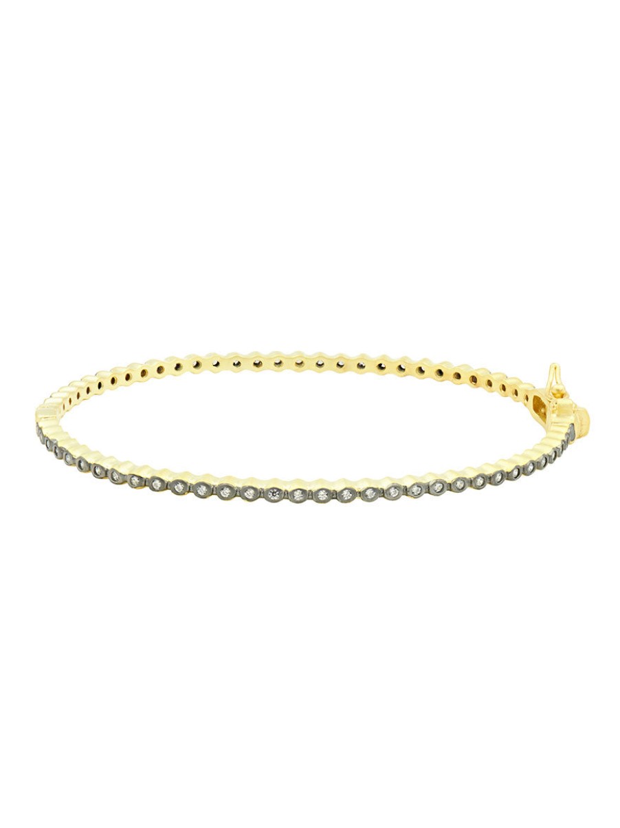 Women'S Freida Rothman Bracelets | Signature Bezel Pave Hinge Bangle Gold & Black | Freida Rothman