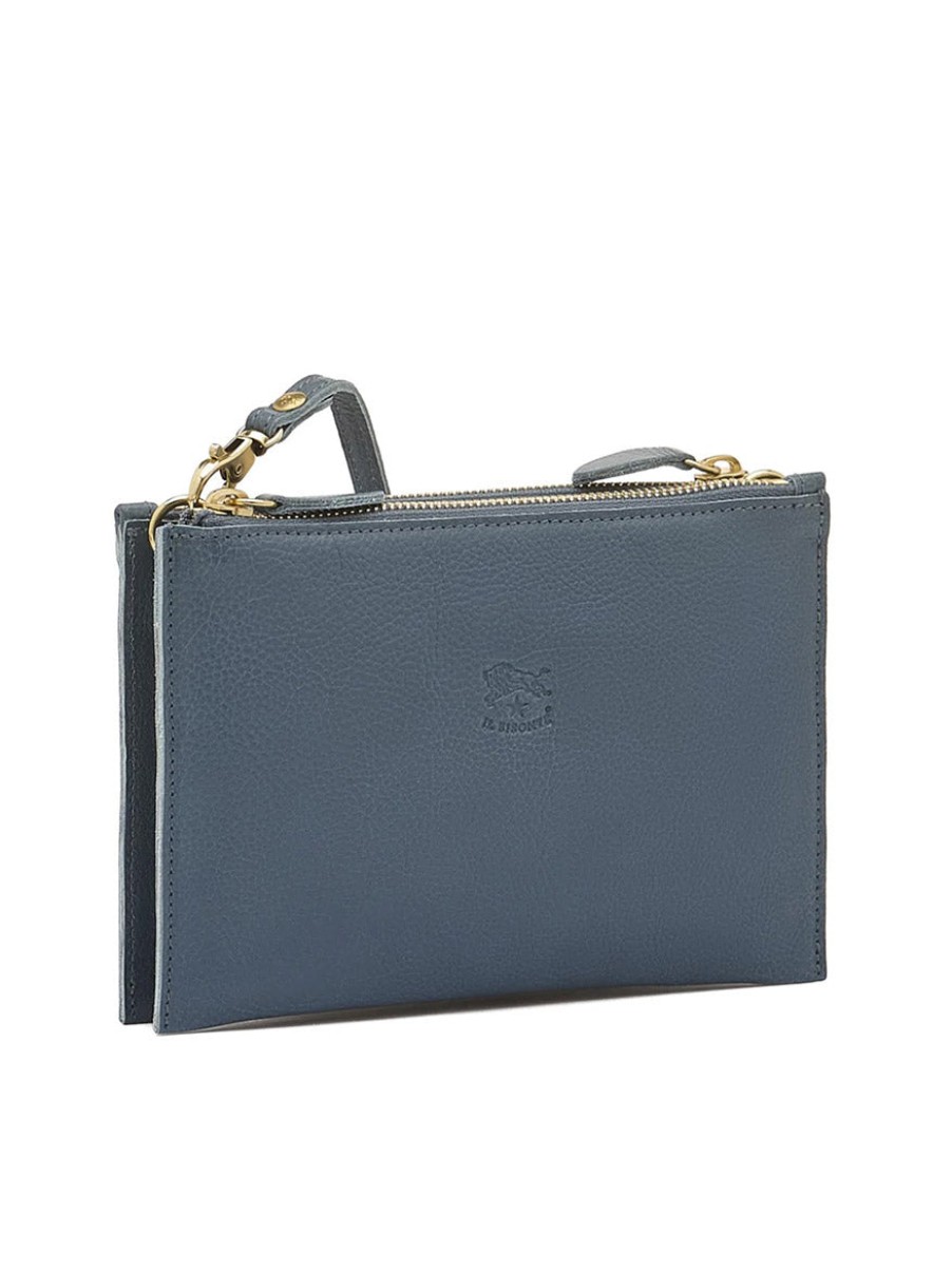 Women'S Il Bisonte Clutches | Talamone Clutch Crossbody Bag In Blue Denim Leather | Il Bisonte