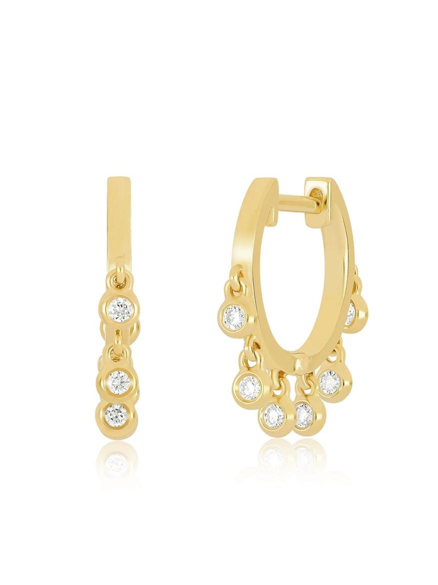 Women'S EF Collection Earrings | Diamond Bezel Shimmy Huggie Earrings Yellow Gold | Ef Collection