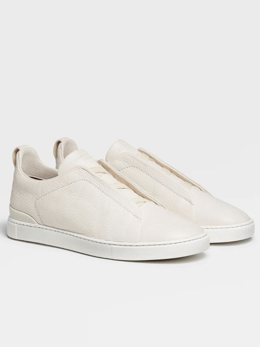 Men'S Zegna Sneakers | Off White Deerskin Triple Stitch Sneakers | Zegna