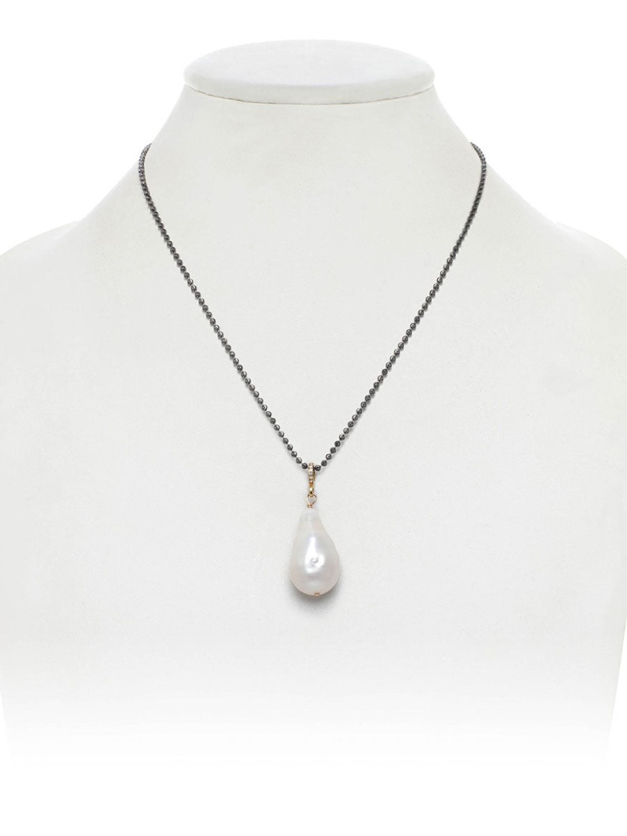 Women'S Margo Morrison Necklaces | Margo Morrison White Baroque Pearl Ball Chain Necklace In Silver & Gol