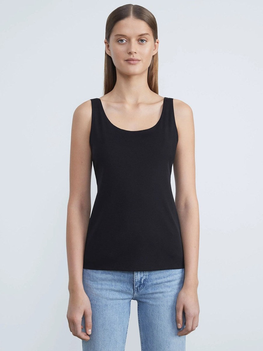 Women'S Lafayette 148 New York Tops | Mesh Jersey Scoop Neck Black Tank | Lafayette 148 New York