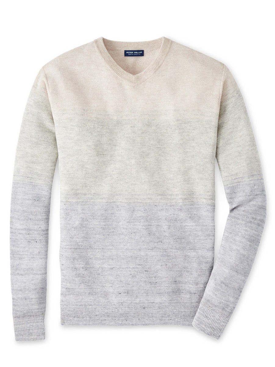 Men'S Peter Millar Sweaters | Camden High V Striped Sweater In British Grey | Peter Millar