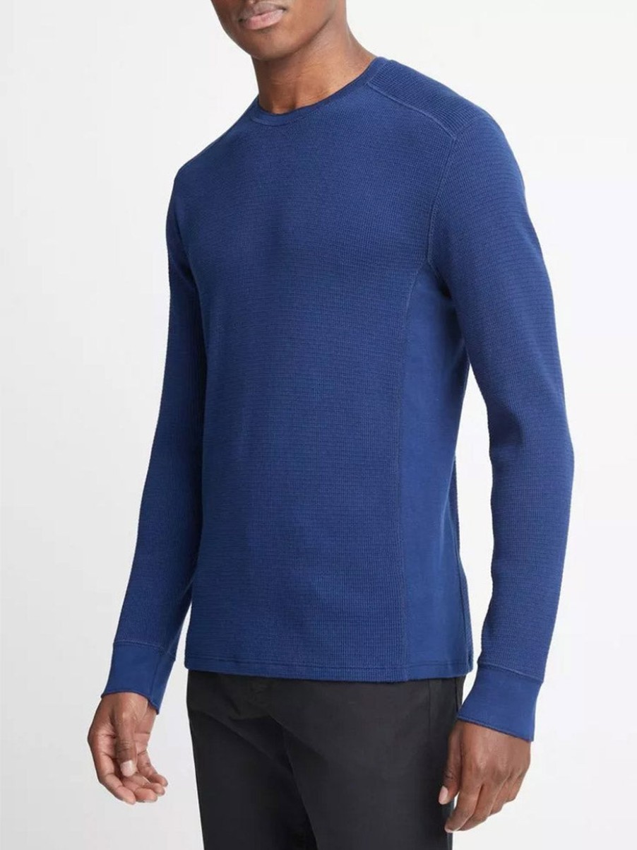 Men'S Vince T-Shirts | Thermal Long Sleeve Crew Neck T-Shirt In Royal Blue | Vince