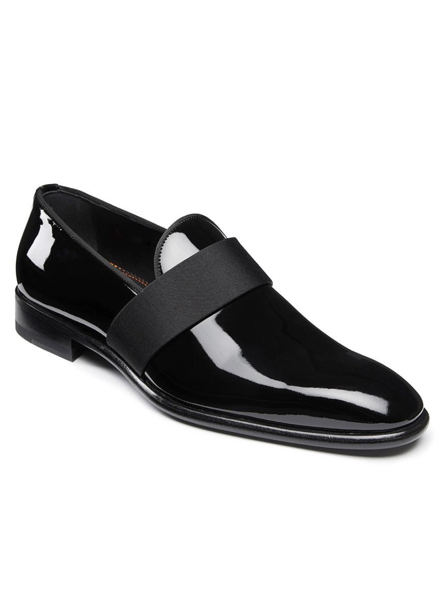 Men'S Santoni Loafers & Slip-Ons | Isomer Formal Slip-On Black Patent | Santoni