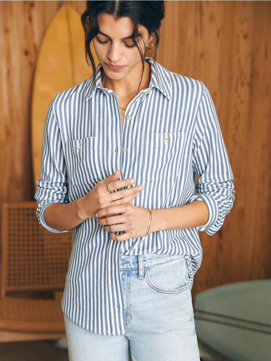 Women'S Faherty Brand Tops | Legend Sweater Shirt In Navy Blazer Stripe | Faherty Brand