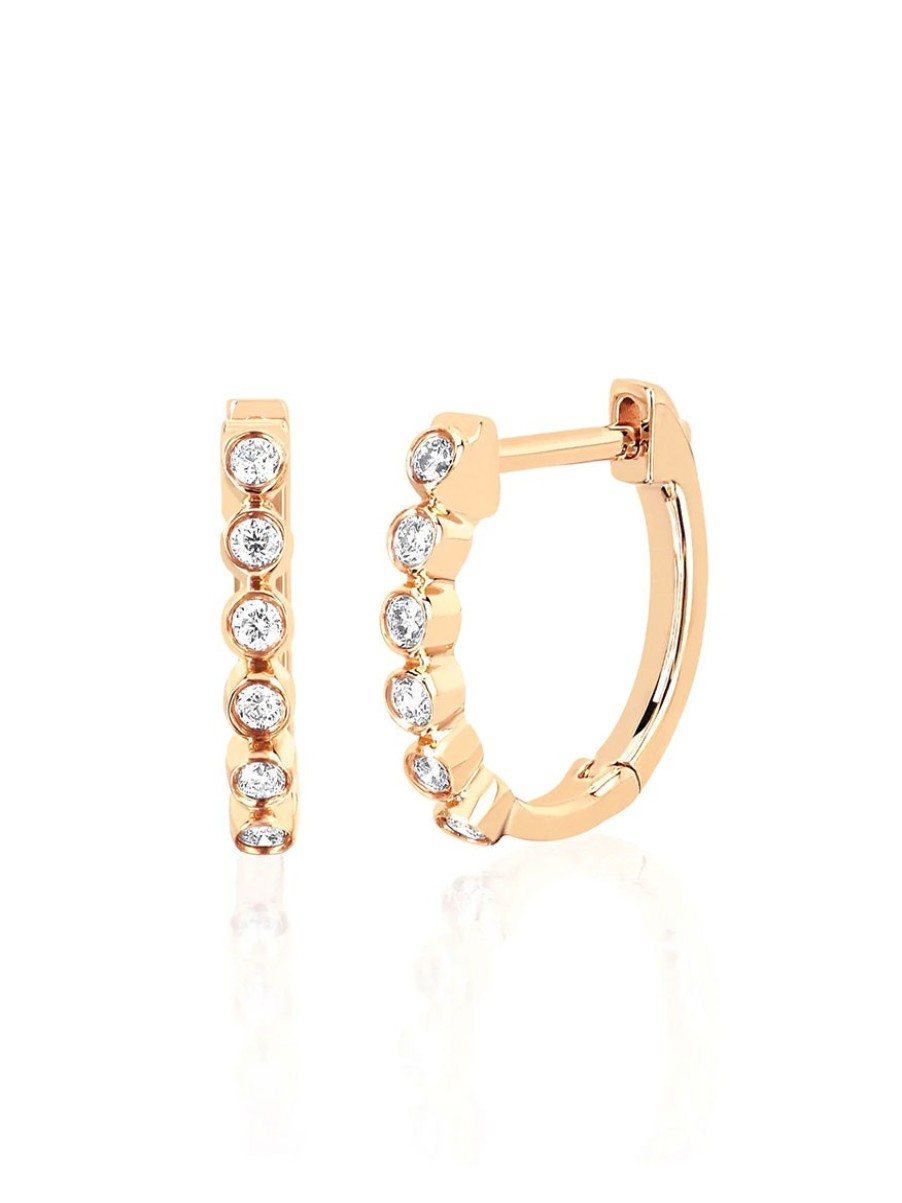 Women'S EF Collection Earrings | Diamond Bezel Huggie Earrings Yellow Gold | Ef Collection