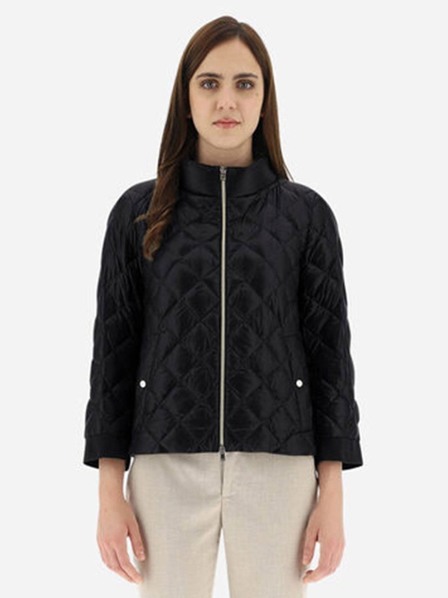 Women'S Herno Coats & Jackets | Diamond-Quilted Nylon Ultralight Bomber Black | Herno