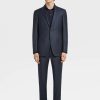 Men'S Zegna Suits | Buy Navy Blue Milano Trofeo Wool Suit In Pinpoint Pattern Suits