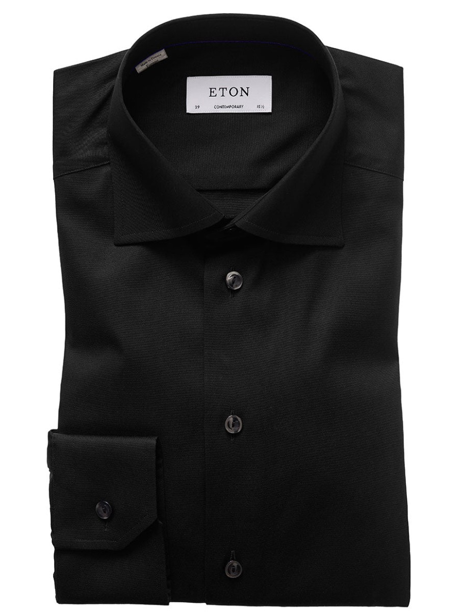 Men'S Eton Dress Shirts | Contemporary Fit Black Signature Twill Dress Shirt | Eton