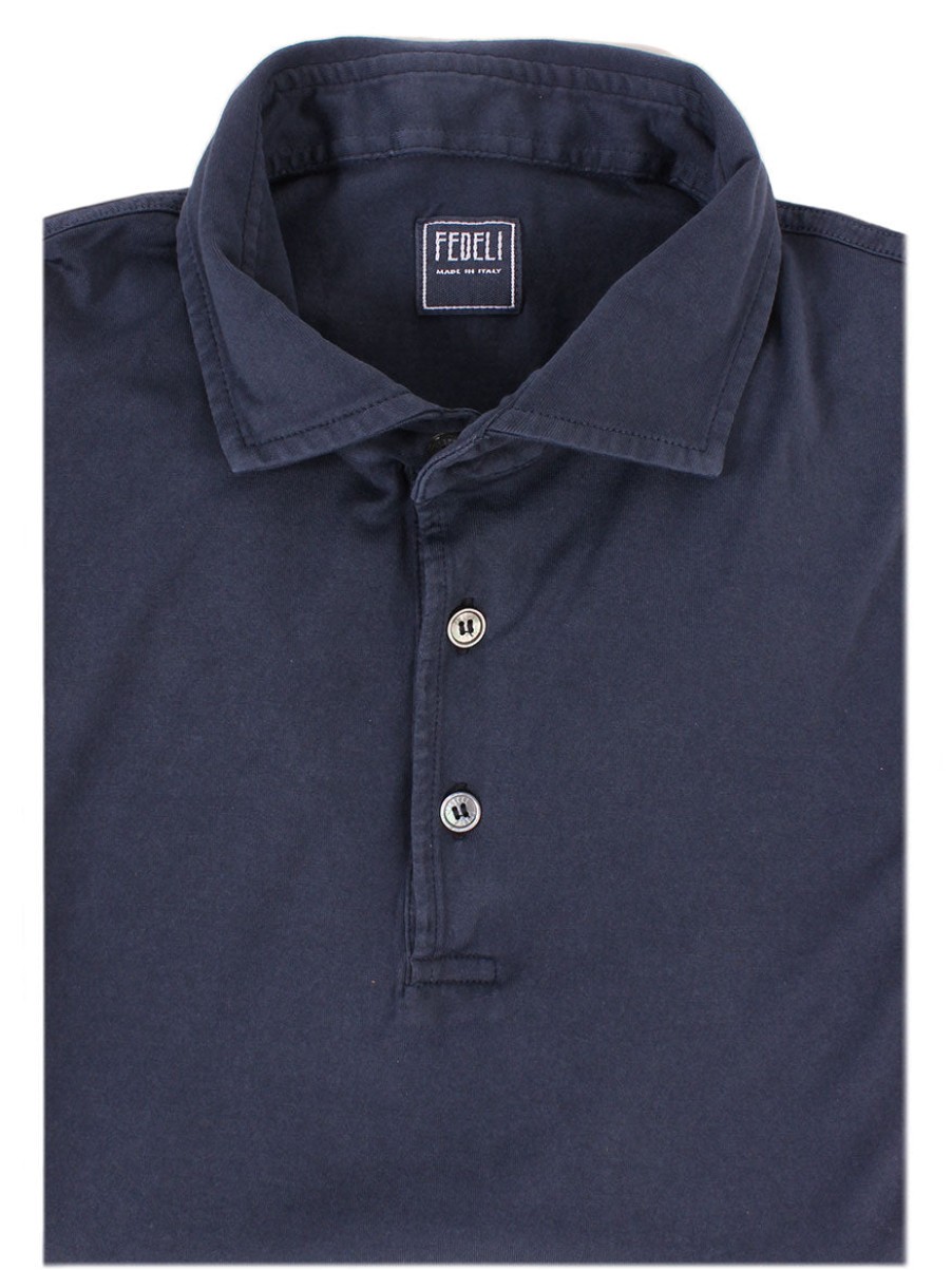 Men'S Fedeli T-Shirts | Fedeli Short Sleeve Polo In Navy