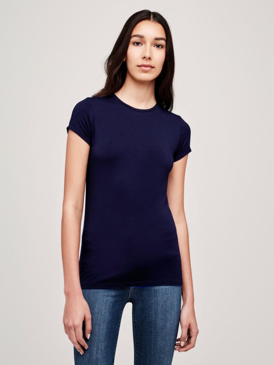 Women'S L'Agence Tops | Ressi Short Sleeve Crew Navy | L'Agence