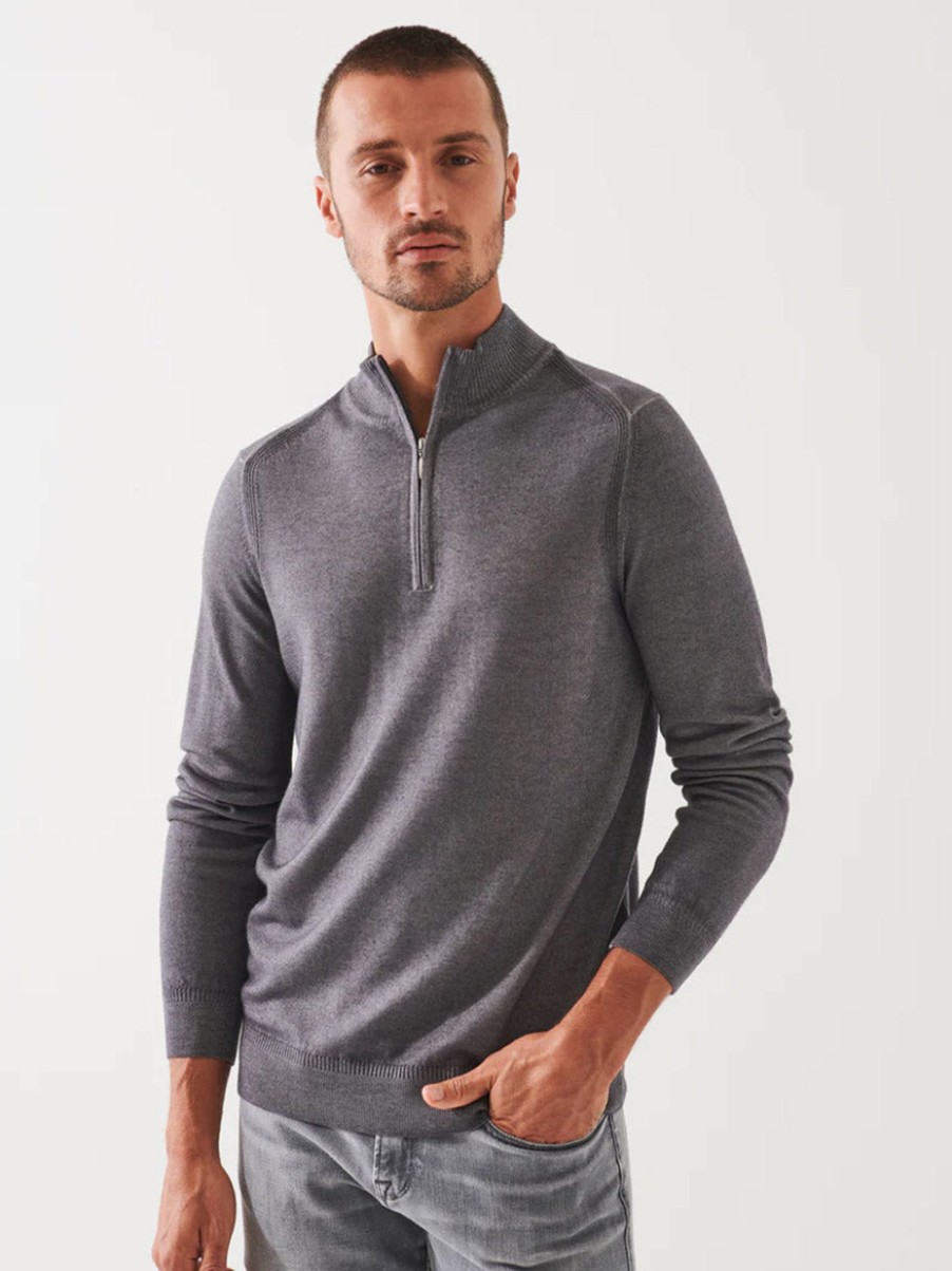 Men'S Patrick Assaraf Sweaters | Extra-Fine Merino Cold Dye Quarter-Zip In Slate | Patrick Assaraf