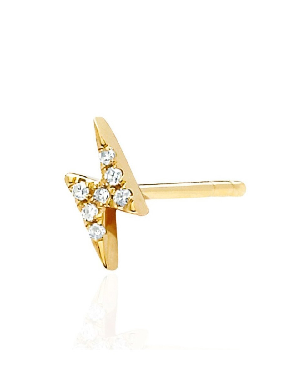 Women'S EF Collection Earrings | Diamond Mini Lightning Bolt Stud Earring Yellow Gold | Ef Collection