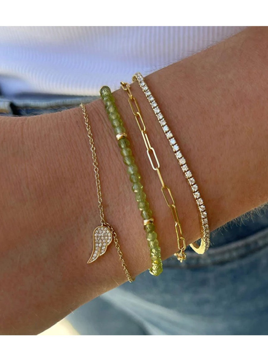 Women'S EF Collection Bracelets | Birthstone Bracelet Gold Rondelles - Peridot | Ef Collection