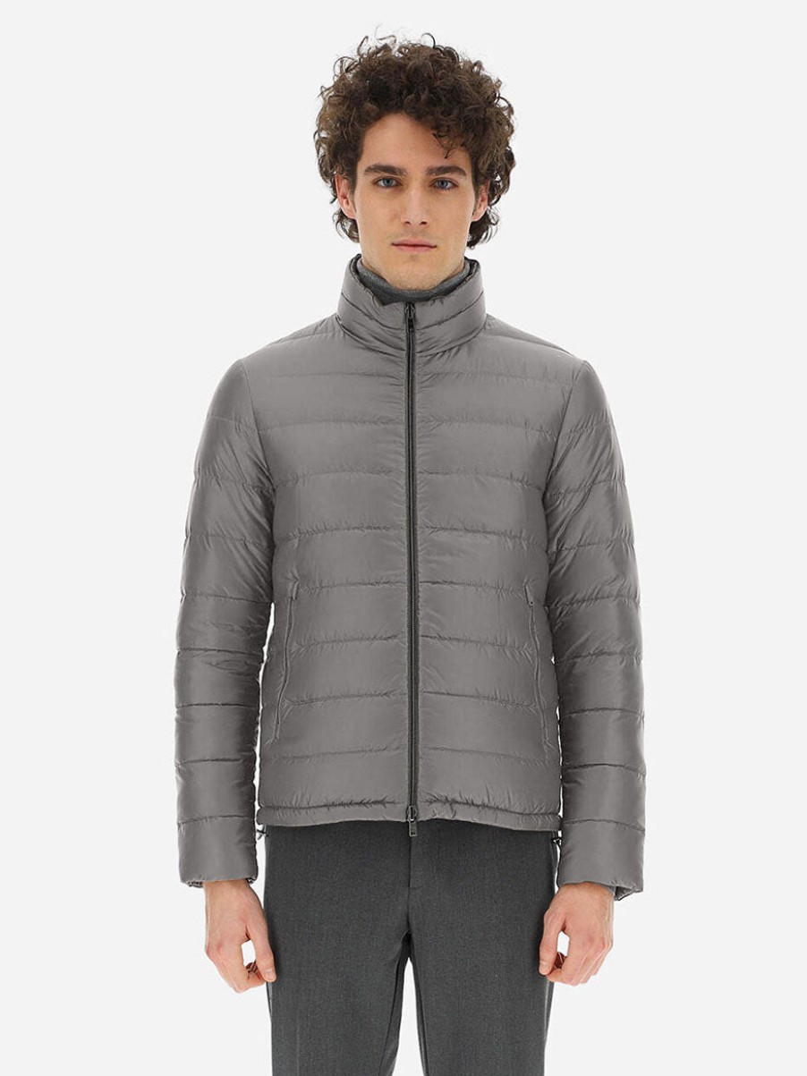 Men'S Herno Coats & Jackets | Reversible Nylon Ultralight Bomber Charcoal/Black | Herno